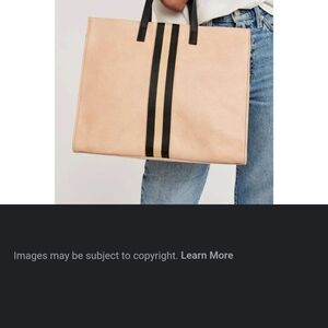 Elegant Tan Tote Bag with Black Stripes